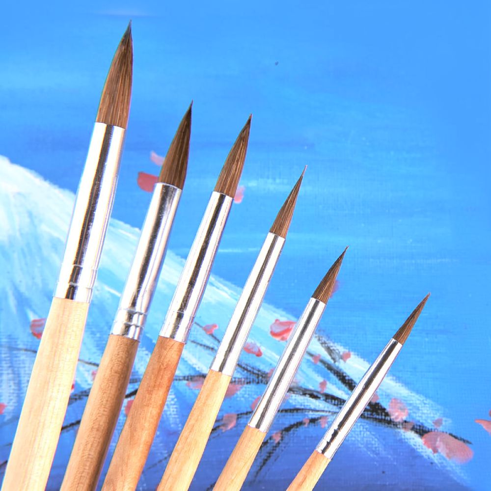 Gouache Paint Set - Premium Wolf Hair Paintbrushes Set Natural